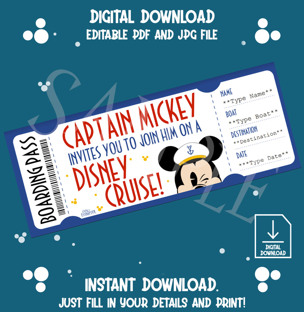 Captain Mickey Boarding Pass Cruise Reveal Gift.
