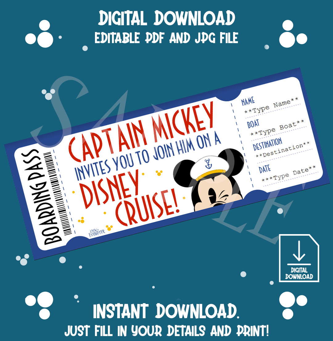 Captain Mickey Boarding Pass Cruise Reveal Gift.
